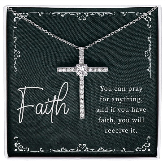 CZ Cross Necklace with Customizable Message Card | 14K White Gold Finish - Jewelry - San Rocco Italia
