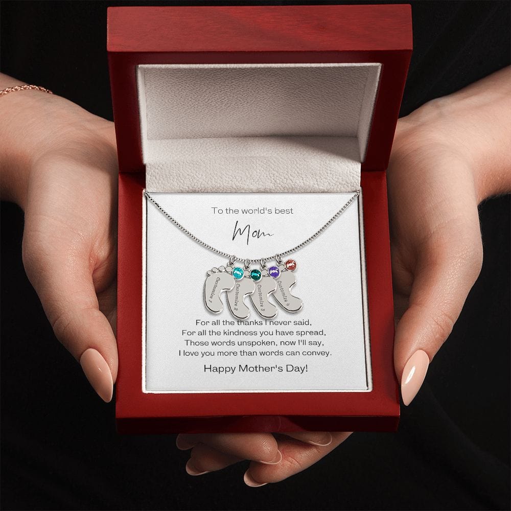 Engraved Baby Feet Necklace with Birthstone and "To the World's Best Mom" Message Card - Premium Jewelry - Just €45.95! Shop now at San Rocco Italia