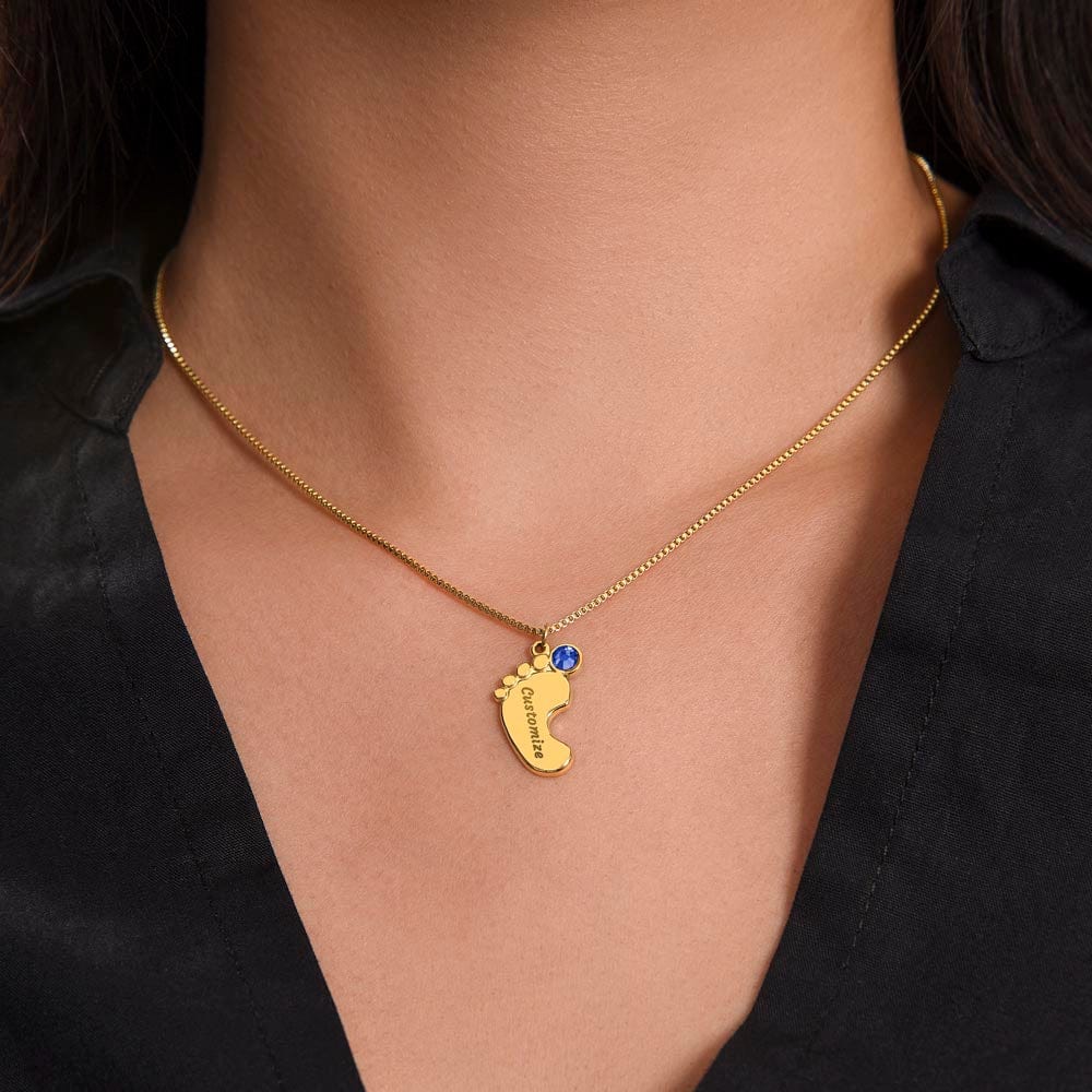 Engraved Baby Feet Necklace with Birthstone and "To the World's Best Mom" Message Card - Premium Jewelry - Shop now at San Rocco Italia