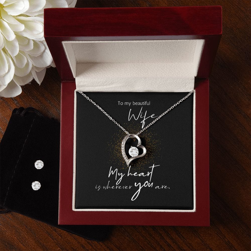 Forever Love Heart Necklace + CZ Earrings with Customizable Message Card | 14k White Gold Finish - Premium Jewelry - Shop now at San Rocco Italia