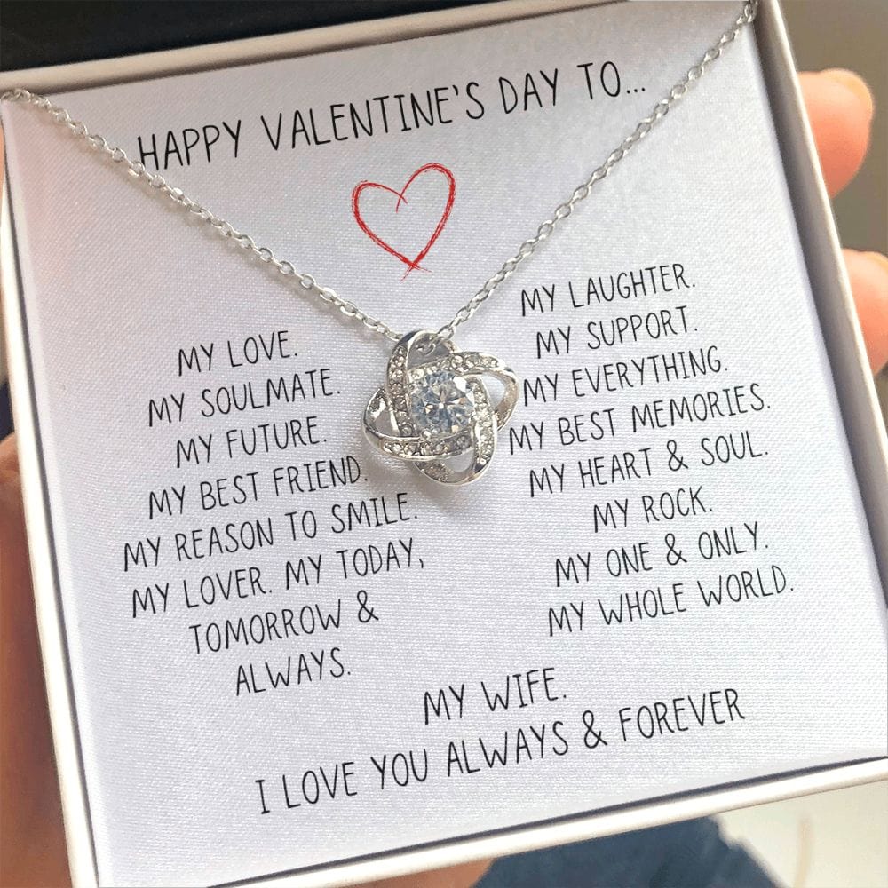 Happy Valentine's Day to my Wife Love Knot Necklace with Customizable Message Card (18K Yellow and 14K White Gold Finish Options) - Jewelry - San Rocco Italia