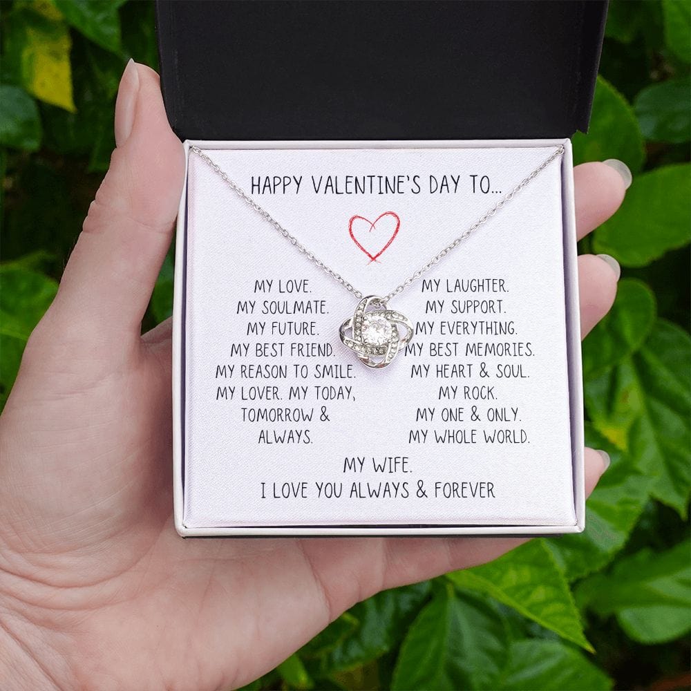 Happy Valentine's Day to my Wife Love Knot Necklace with Customizable Message Card (18K Yellow and 14K White Gold Finish Options) - Jewelry - San Rocco Italia