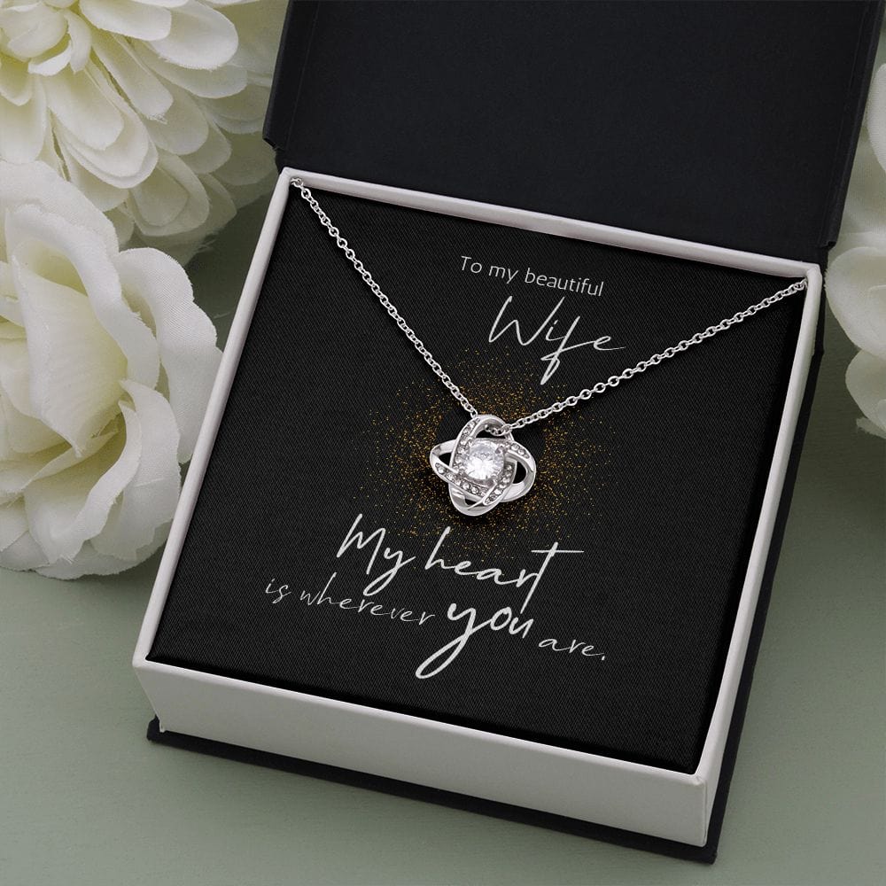 Love Knot Necklace (18K Yellow and 14K White Gold Finish Options) with Customizable Message Card - Jewelry - San Rocco Italia
