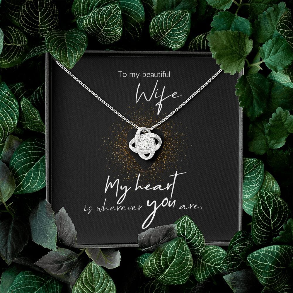 To My Beautiful Wife Love Knot Necklace with Customizable Message Card (18K Yellow Gold and 14K White Gold Finish Options) - Premium Jewelry - Just €65.95! Shop now at San Rocco Italia