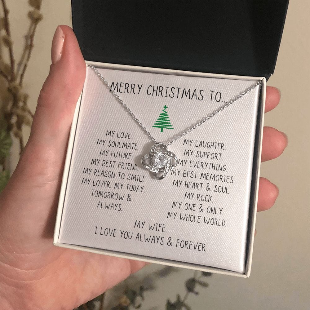 Love Knot Necklace (18K Yellow and 14K White Gold Finish Options) with Customizable Message Card | Merry Christmas to my Wife - Jewelry - San Rocco Italia