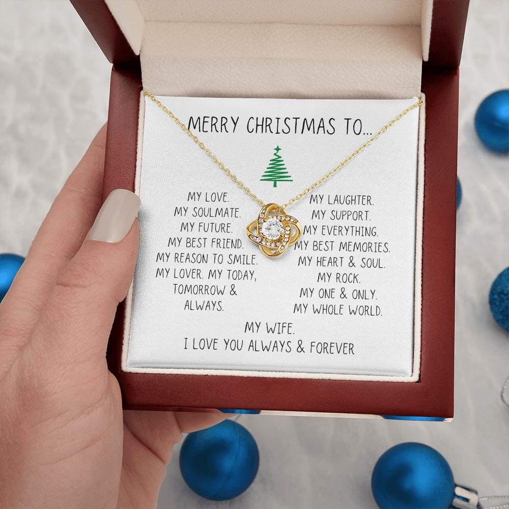 Love Knot Necklace (18K Yellow and 14K White Gold Finish Options) with Customizable Message Card | Merry Christmas to my Wife - Jewelry - San Rocco Italia