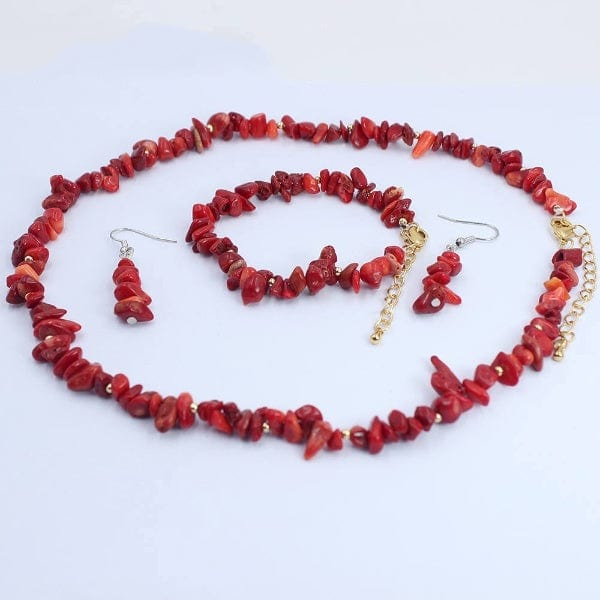 Red Stone Bead Necklace, Bracelet and Earring Set - Premium Jewelry Sets - Shop now at San Rocco Italia