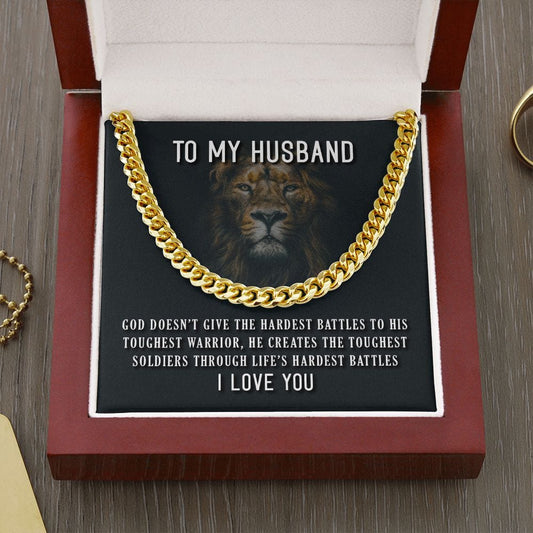 To my Husband Cuban Link Chain Necklace for Men | Stainless Steel or 14K Gold finish with "To my Husband" Lion message card - Jewelry - San Rocco Italia