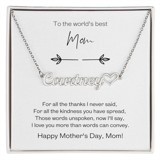 To the World's Best Mom Name Necklace with Heart with Personalizable Message Card - Premium Jewelry - Shop now at San Rocco Italia