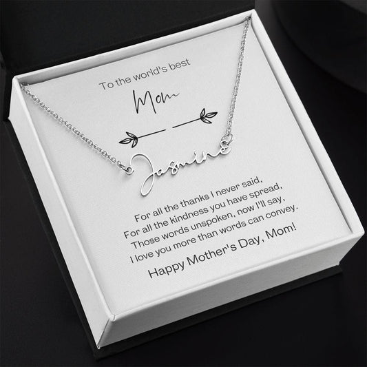 To the World's Best Mom Signature Name Necklace with Personalizable Message Card - Jewelry - San Rocco Italia