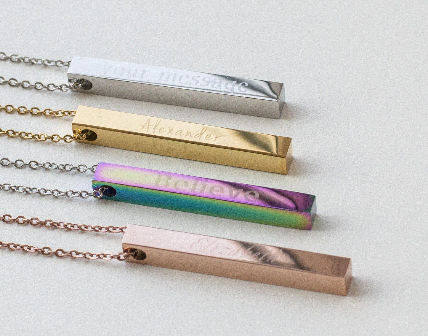 Custom Engraved Vertical Bar Necklace - Premium Jewelry & Watches - Shop now at San Rocco Italia