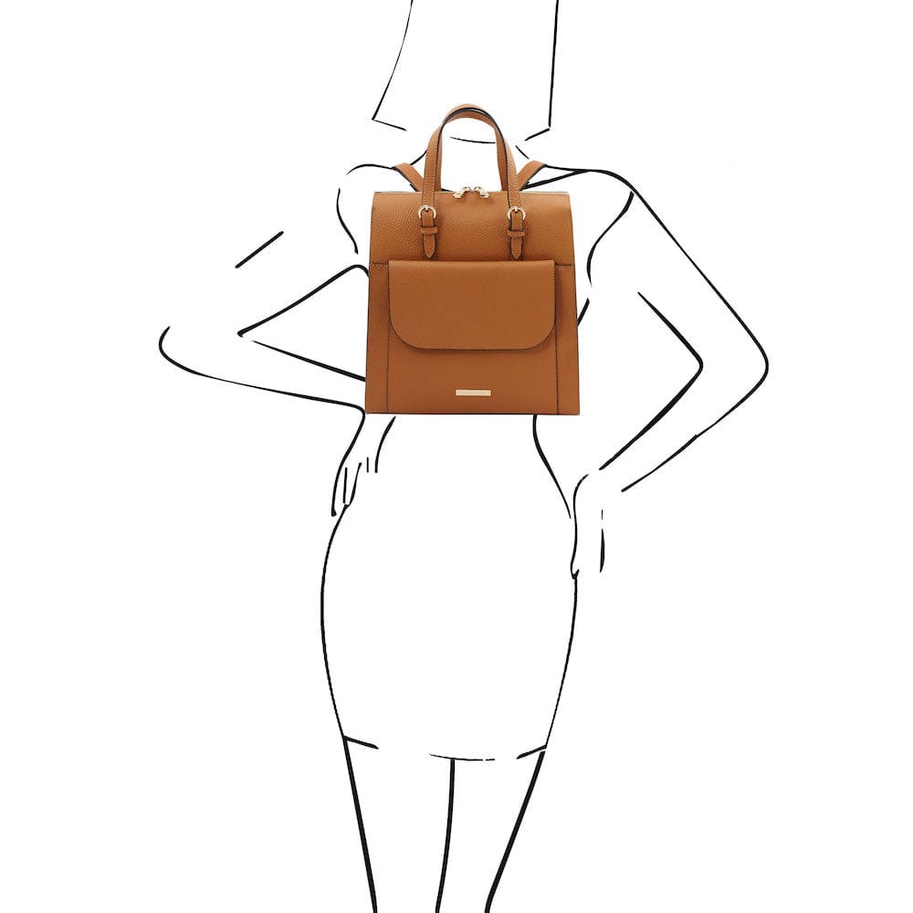 Tuscany Leather TL Bag - Women's Leather Backpack, Hammered Leather, Black, Fits A4, Adjustable Straps