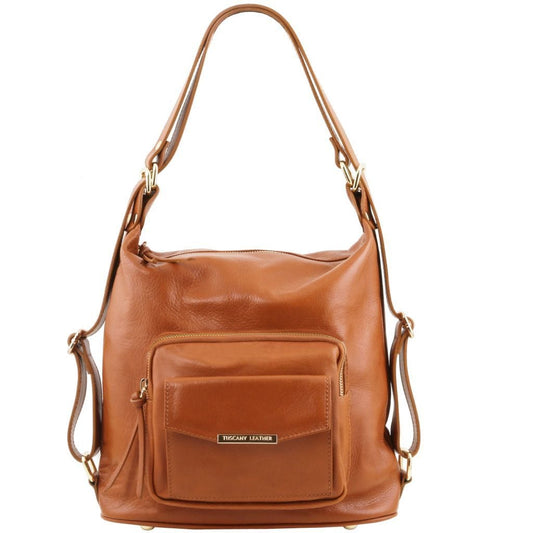 Leather backpacks for women Cognac TL Bag - Leather 2-in-1 convertible backpack shoulder bag | TL141535 San Rocco Italia