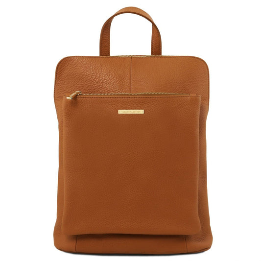 Leather backpacks for women Cognac TL Bag - Soft leather backpack for women - 2-in-1 convertible backpack shoulder bag | TL141682 San Rocco Italia