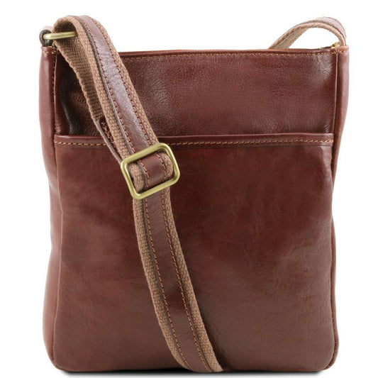 John - Leather Crossbody bag for men With Front zip Brown TL141408
