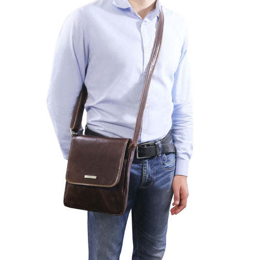 Leather bags for men John - Leather crossbody bag for men with front zip in matte leather | TL141408 San Rocco Italia