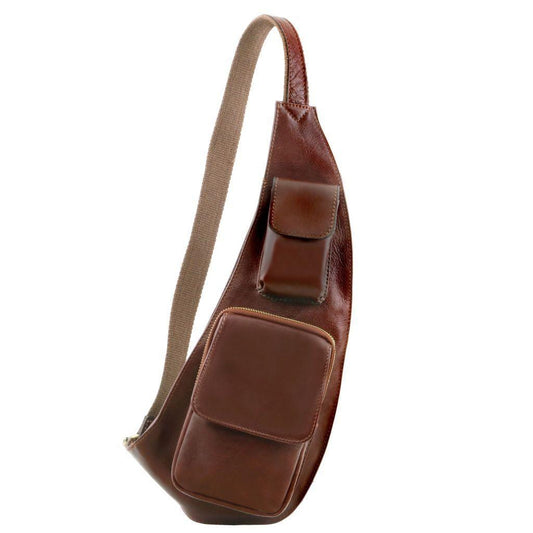 Leather bags for men Brown Leather crossover bag | TL141352 men's sling bag San Rocco Italia