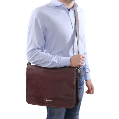 TL Messenger - Two compartment leather shoulder bag - Large size | TL141254 - Premium Leather bags for men - Shop now at San Rocco Italia