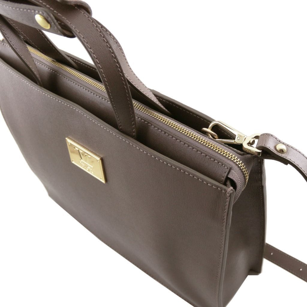 Palermo - Saffiano Leather briefcase 3-compartment for women | TL141369 - Premium Leather briefcases - Just €250.10! Shop now at San Rocco Italia