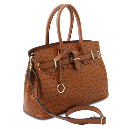 TL Bag - Handbag in ostrich-print leather | TL142120 - Premium Leather handbags - Shop now at San Rocco Italia