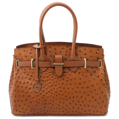 TL Bag - Handbag in ostrich-print leather | TL142120 - Premium Leather handbags - Just €152.50! Shop now at San Rocco Italia