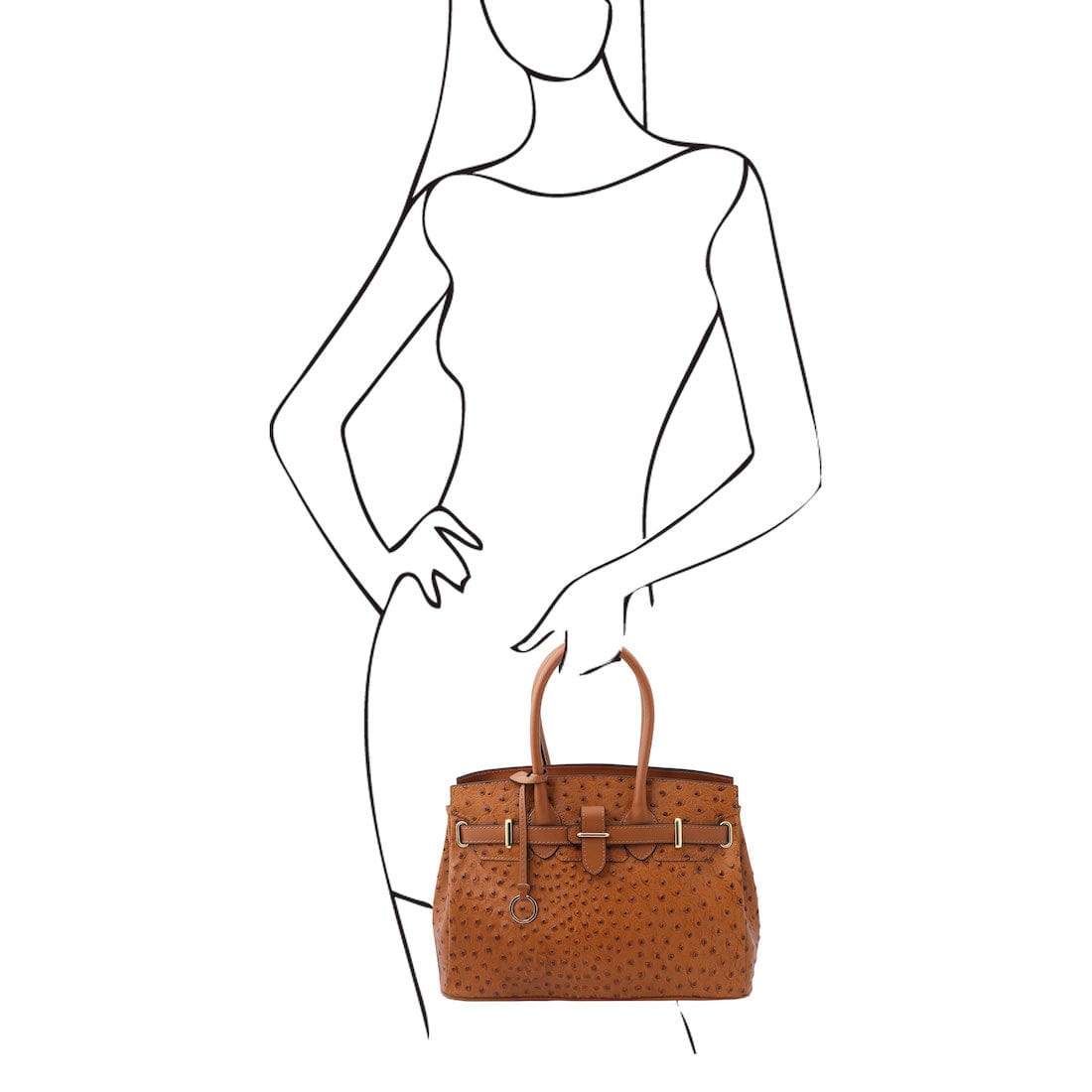 TL Bag - Handbag in ostrich-print leather, TL142120