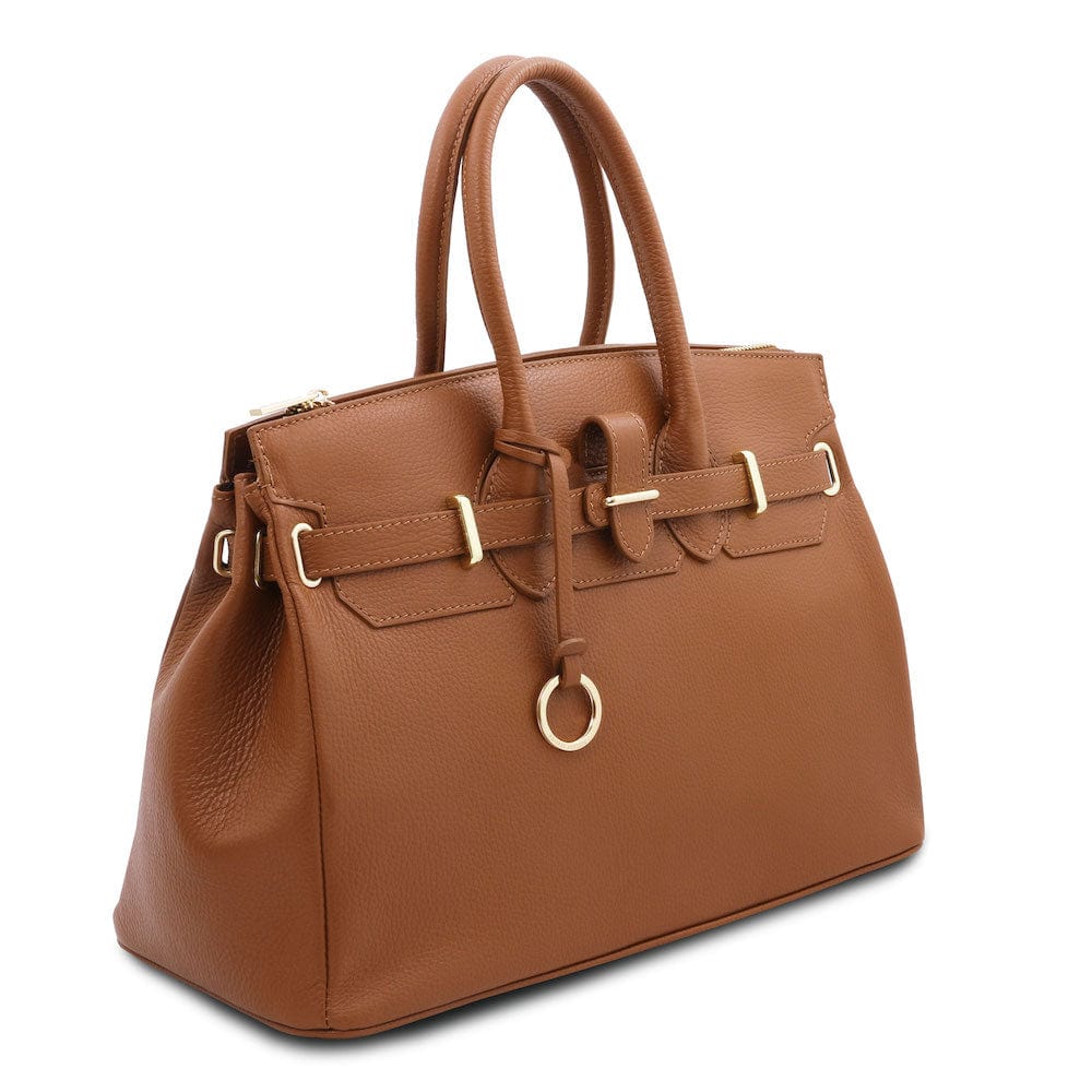 Tuscany Leather - TL Bag - Leather handbag with golden hardware - TL141529  (BLACK): Handbags