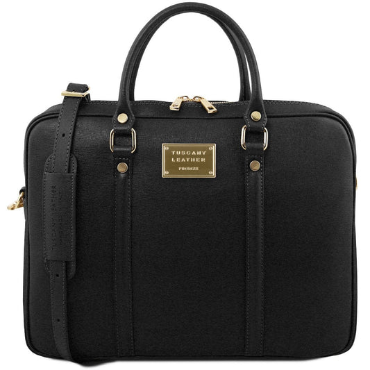 Leather laptop bags Black Prato - Exclusive Saffiano leather laptop case | TL141626 San Rocco Italia