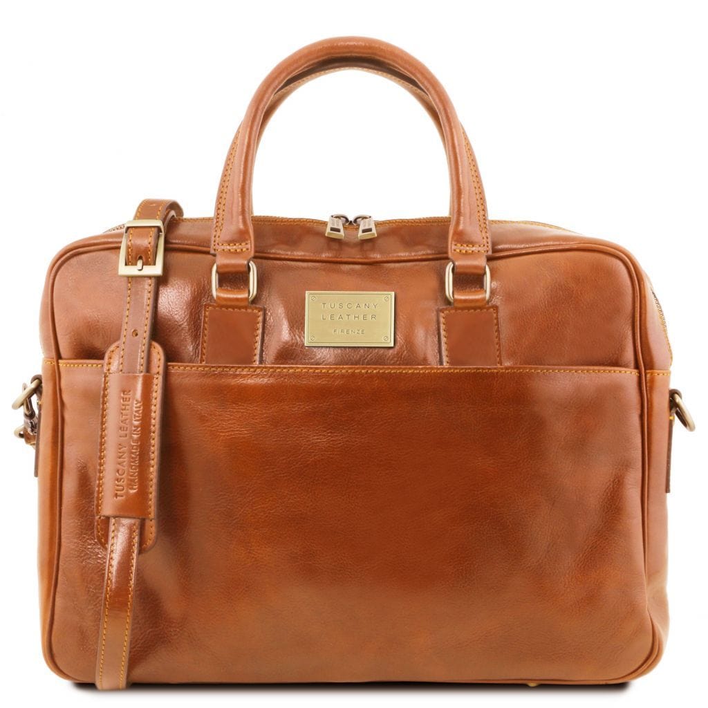 Urbino - Leather laptop briefcase 2 compartments with front pocket | TL141894 - Premium Leather laptop bags - Shop now at San Rocco Italia