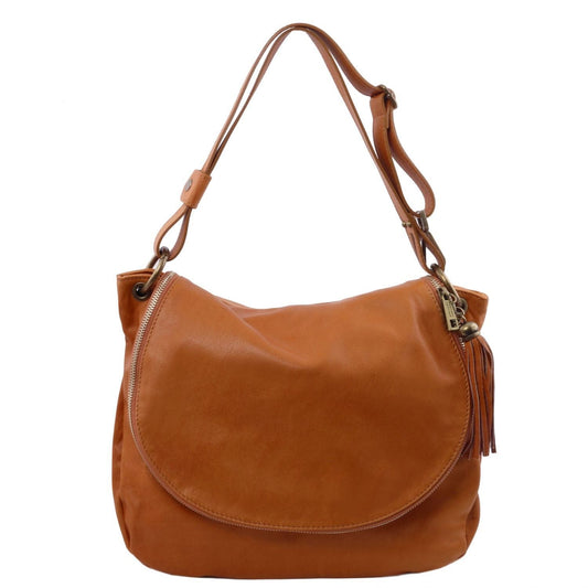 Leather shoulder bags Cognac TL Bag - Soft leather shoulder bag with tassel detail | TL141110 San Rocco Italia