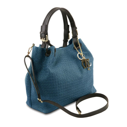 TL KeyLuck - Woven printed leather shopping bag | TL141573 - Premium Leather shoulder bags - Shop now at San Rocco Italia