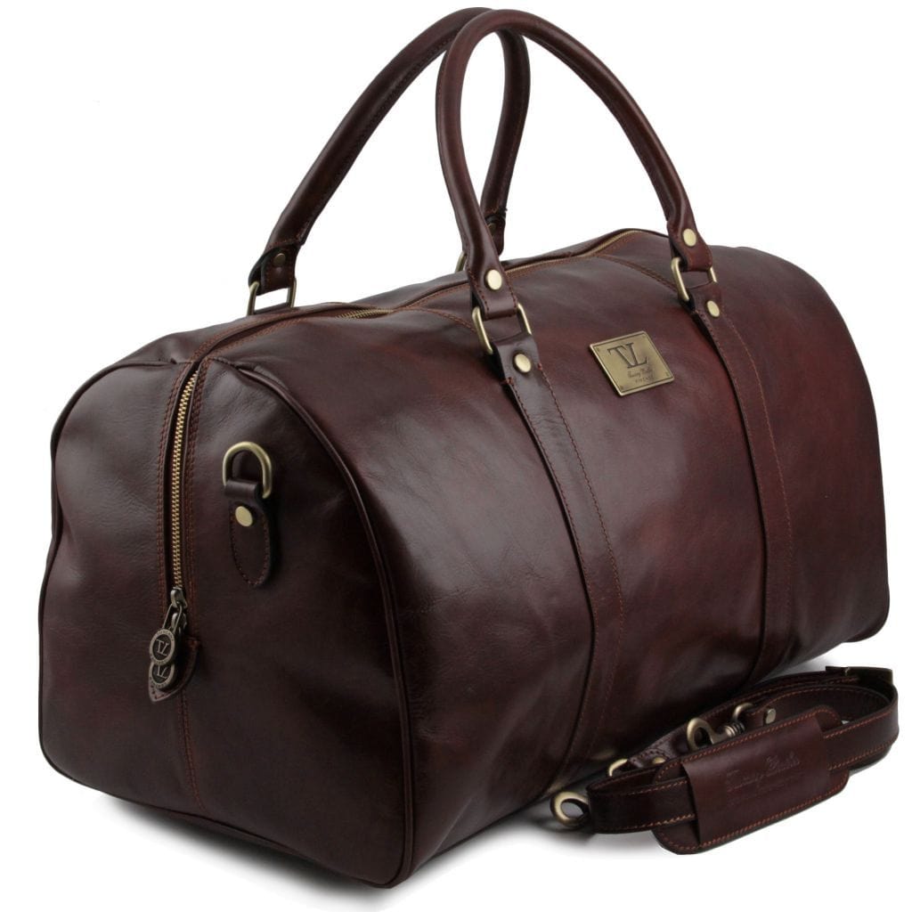 TL Voyager - Travel leather duffle bag with pocket on the back side - Large size | TL141247 - Premium Leather Travel bags - Shop now at San Rocco Italia