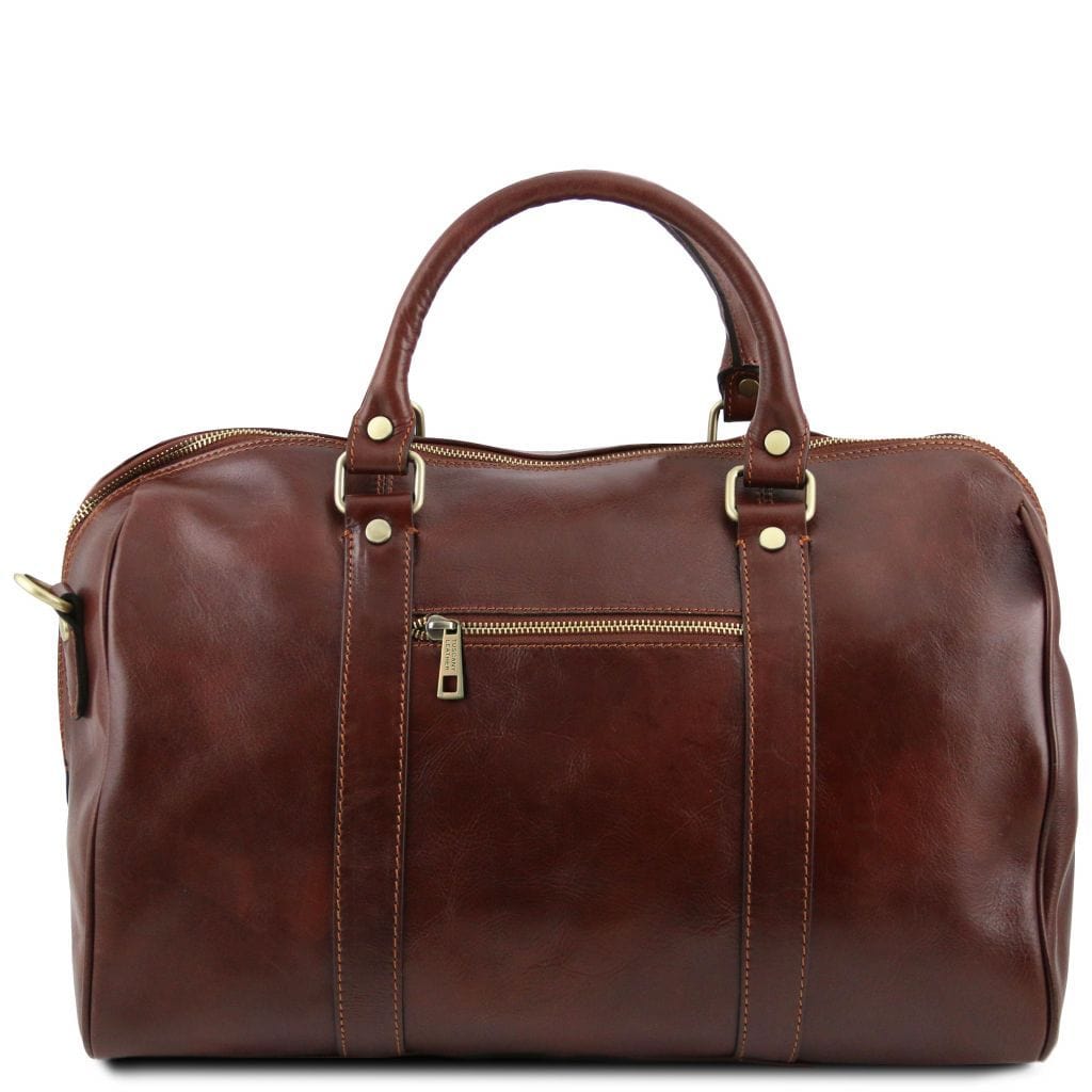 TL Voyager - Travel leather duffle bag with pocket on the back side - Small size | TL141250 - Premium Leather Travel bags - Shop now at San Rocco Italia