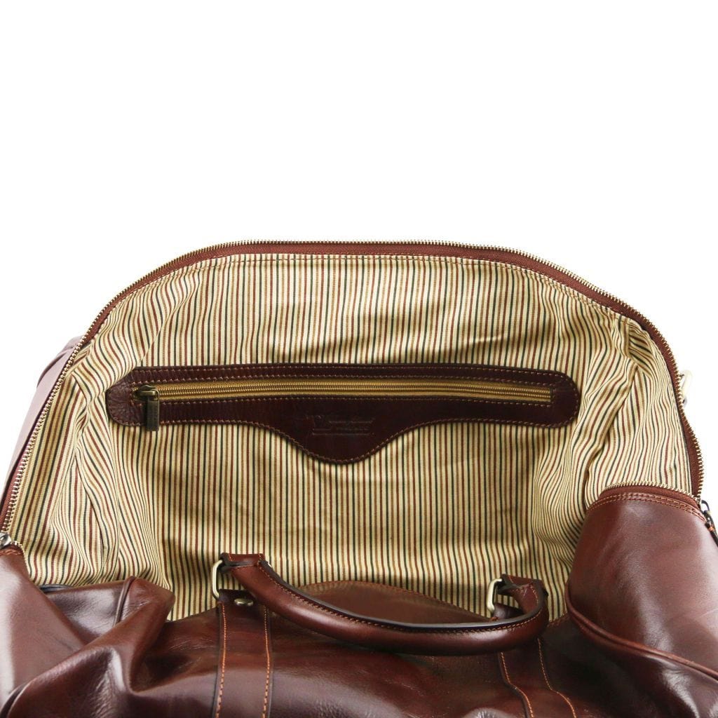 TL Voyager - Travel leather duffle bag with pocket on the back side - Small size | TL141250 - Premium Leather Travel bags - Shop now at San Rocco Italia