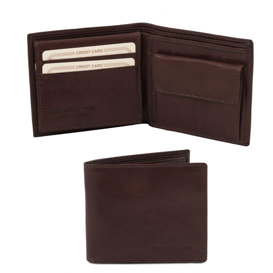 Leather wallets for men Dark Brown Exclusive 3 fold leather wallet for men with coin pocket | TL141377 San Rocco Italia