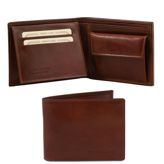 Leather wallets for men Brown Exclusive leather 3 fold wallet for men with coin pocket | TL140763 San Rocco Italia