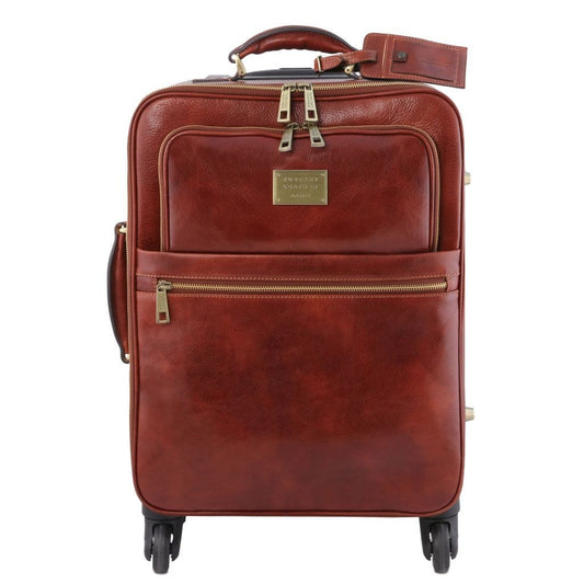 Leather Wheeled luggage Brown TL Voyager - Vertical leather trolley with 4 wheels | TL141911 San Rocco Italia