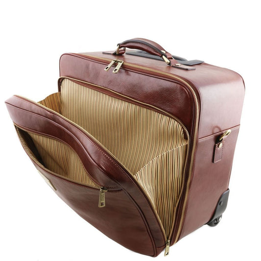 Leather Wheeled luggage Varsavia - Leather pilot case with two wheels | TL141888 San Rocco Italia