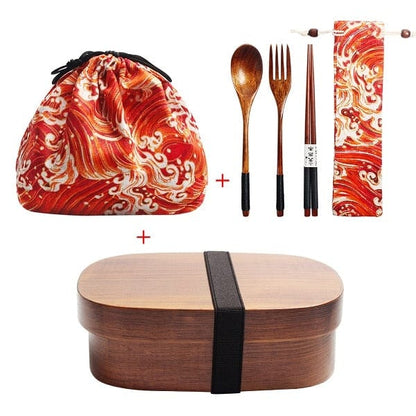 Japanese Wooden Bento Box with Bag and Cutlery - Lunch box - Premium Lunch Boxes & Totes - Shop now at San Rocco Italia