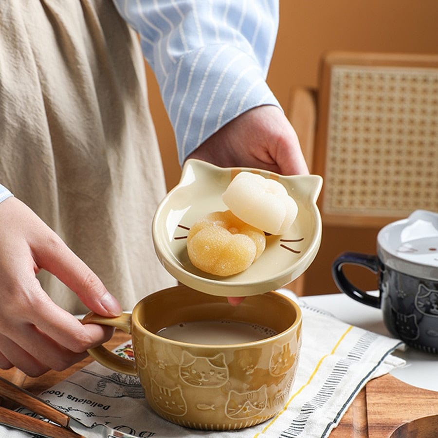 Cartoon Ceramic Mug with Lid Spoon Couple Breakfast Coffee Cup Panda Planet Cup  Cute Coffee Mugs