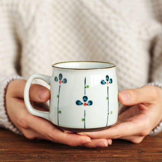 Floral Japanese-Style Hand-Painted Ceramic Tea / Coffee Cups | 250 ml (8.5 oz) - Premium Mugs - Shop now at San Rocco Italia