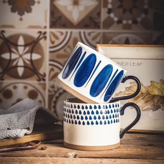 Large Stoneware Breakfast/Soup Mugs - Hand Painted 450 ml - Mugs - San Rocco Italia