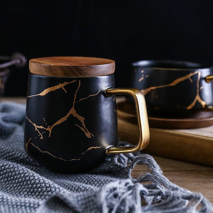 Marble Mugs with Wood Saucers / Lids | 300 ml and 400 ml - Premium Mugs - Shop now at San Rocco Italia
