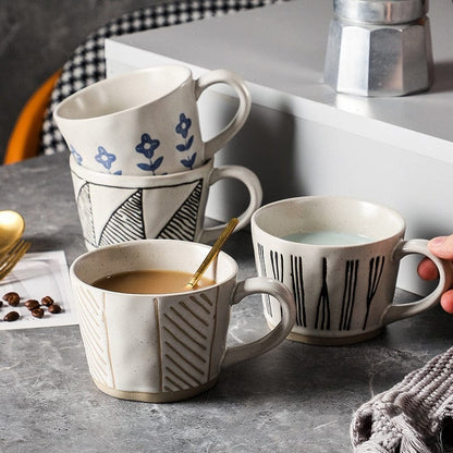 Retro-Style Hand Painted Irregular Shaped Ceramic Tea / Coffee Cups - Premium Mugs - Shop now at San Rocco Italia