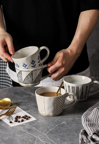 Retro-Style Hand Painted Irregular Shaped Ceramic Tea / Coffee Cups - Mugs - San Rocco Italia