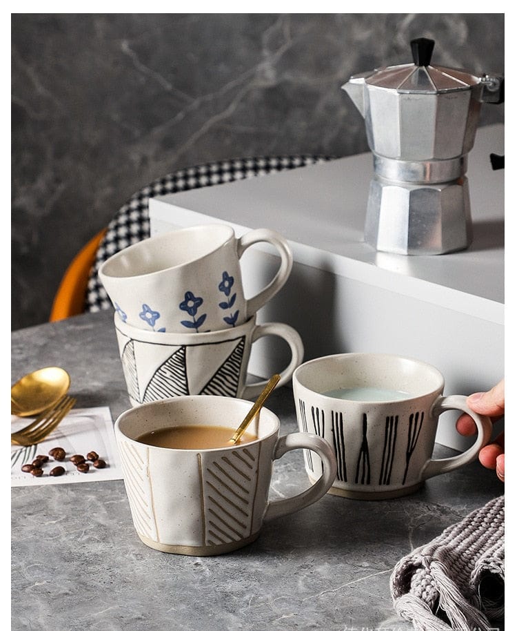 Retro-Style Hand Painted Irregular Shaped Ceramic Tea / Coffee Cups - Premium Mugs - Shop now at San Rocco Italia