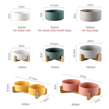 Matte Ceramic Pet Food Bowls with Wooden Holder - Premium Pet Bowls, Feeders & Waterers - Shop now at San Rocco Italia