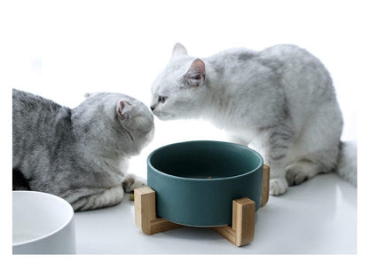 Matte Ceramic Pet Food Bowls with Wooden Holder - Premium Pet Bowls, Feeders & Waterers - Just €22.95! Shop now at San Rocco Italia