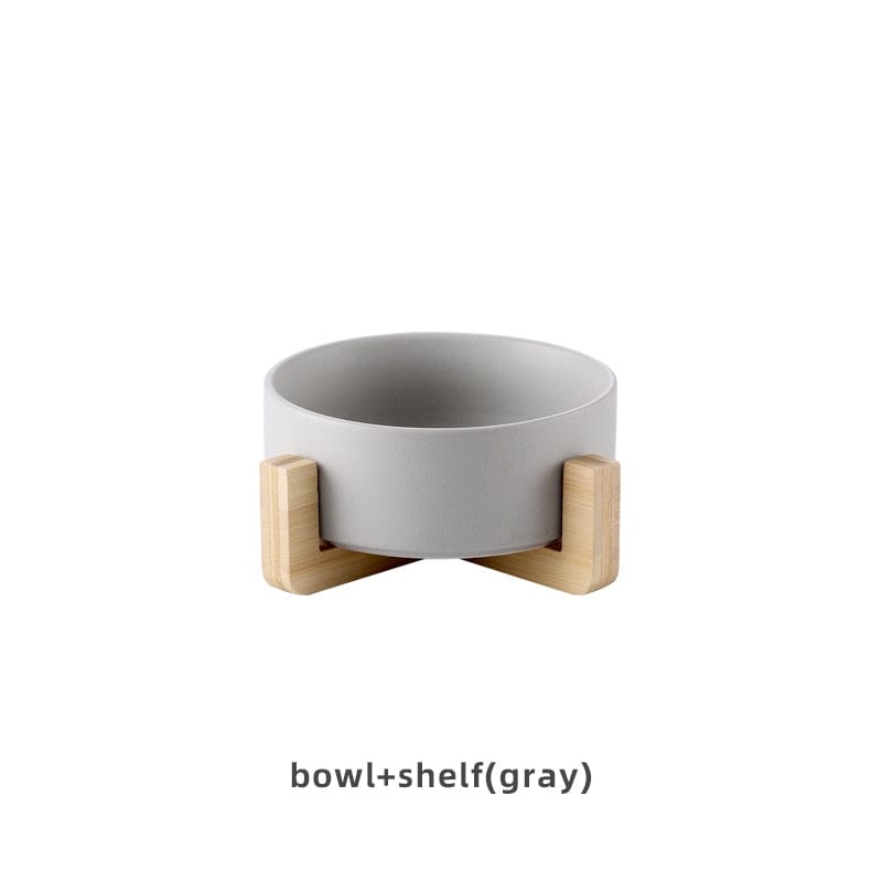 Matte Ceramic Pet Food Bowls with Wooden Holder - San Rocco Italia