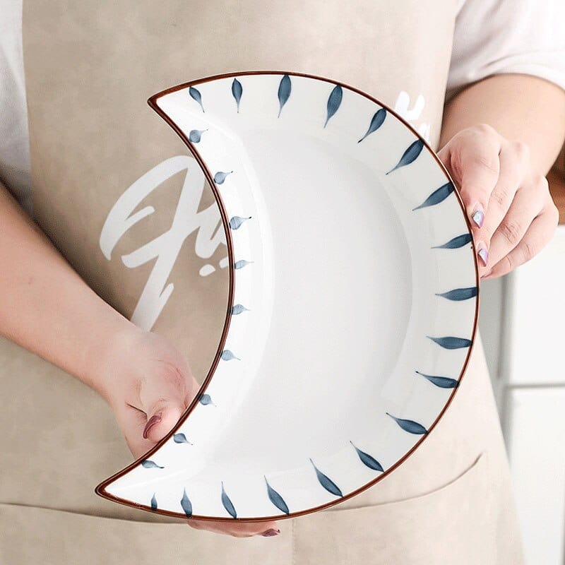 Blue and White Coastal Crescent Moon Plates - San Rocco Italia